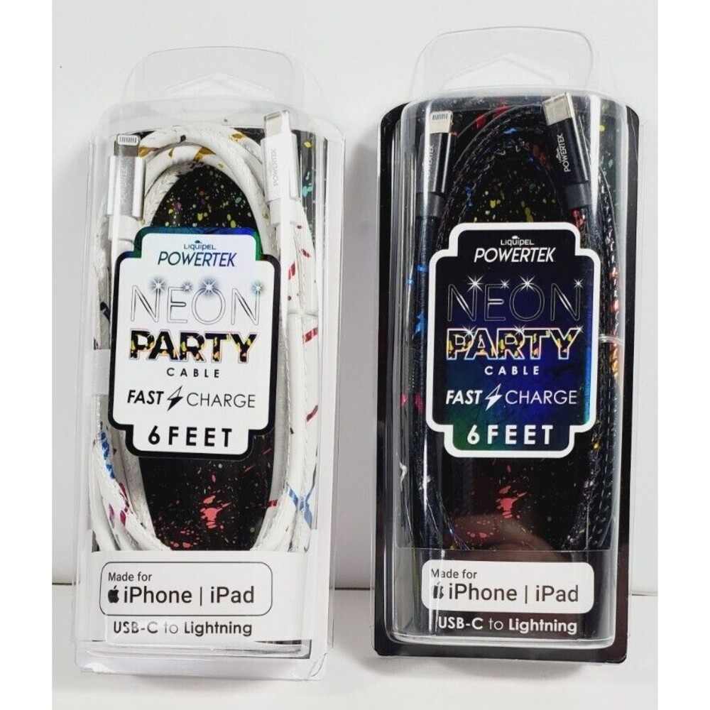 Set of 2 Liquipel Powertek Neon Fast Charge Apple Cable USB-C to Lightning